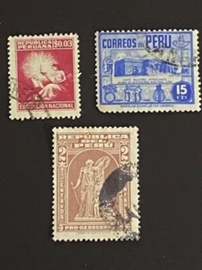 Peru stamps. 1950 3 centavos , 1938 15 Centavos, 1938 2 Centavos - Picture 1 of 7