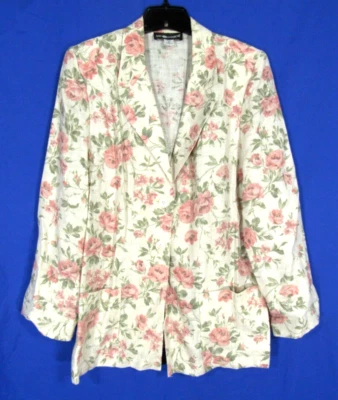 CHAQUETA BLAZER VINTAGE SAG HARBOR AÑOS 90 PESO MEDIO MEZCLA LINO BEIGE/ROSA FLORAL talla 10 Foto 1 de 4