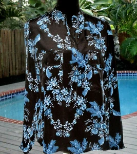 Blusa Top Stella McCartney Negra+Azul Tonos Seda Bttn-Dwn con 2 Bolsillos Top 36 S 6 - Imagen 1 de 8