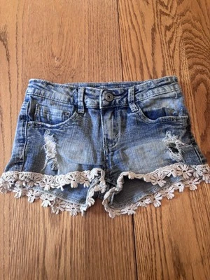 Vanilla Star Shorts size 7 Denium Light Wash Distressed decorative Lace - Image 1 of 4