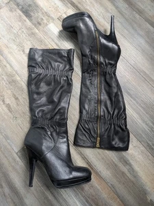 MICHAEL KORS 'Webster' Stivali al ginocchio da donna neri scrunch in pelle nappa 9M - Foto 1 di 6