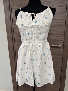 H&M Mujer Blanco Floral Mameluco Calado Mono Mediano Verano Informal Playa - Imagen 1 de 7