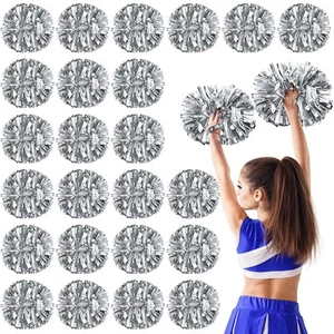 24Pack Cheerleading Pom Poms with Baton Handle 14.5Inch Metallic Cheering Squad - Picture 1 of 7