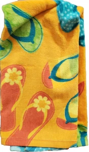 1 (one) Kitchen Terry Towel (15"x25") SUMMER COLORFUL FLIP FLIPS ON YELLOW, AM - Picture 1 of 10
