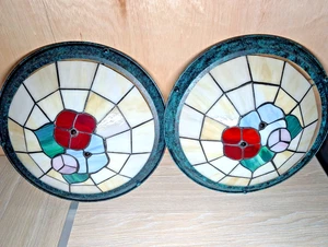 Tiffany Style Light Shade Pair Easy Fit Ceiling Light 35cm Diameter Glass Floral - Picture 1 of 7