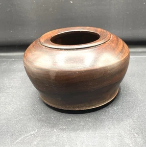 Hand Turned Artist Signed 3”x4.55” Walnut MCM Studio Wood Art Bud Vase Pot - Picture 1 of 5