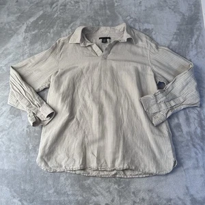 Vintage 90s Structure Long Sleeve Linen Cotton Shirt Mens Large Beige Minimalist - Picture 1 of 8