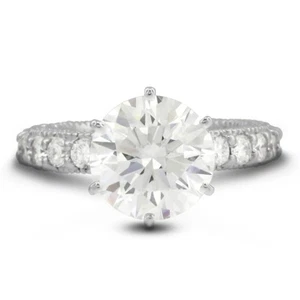 5.71ctw F SI2 Round Cut Earth Mined Certified Diamonds Platinum Side Stone Ring - Picture 1 of 17