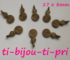 LOT de 12 PENDENTIFS perles breloques DOUBLES SPIRALES 17x8mm BRONZE sans nickel - Foto 1 di 1