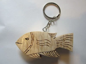 HOMEMADE CURLY MAPLE FISH KEY CHAIN STAINLESS STEAL KEY CHAIN - Picture 1 of 5