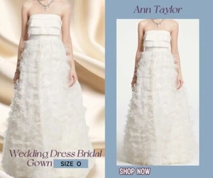 Abito da sposa in chiffon Ann Taylor abito da sposa avorio taglia 0 spalle arricciate nuovo con etichette - Foto 1 di 3