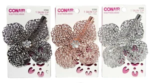 3 Conair Sophisticates Modern Glam Salon Clips Flower Silver/Rose Gold/Pewter - Picture 1 of 7