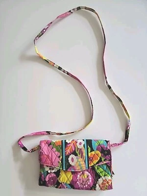 Vera Bradley Crossbody Wallet Pink Floral ID Sleeve Coins Cards Removable Strap  - Image 1 of 4