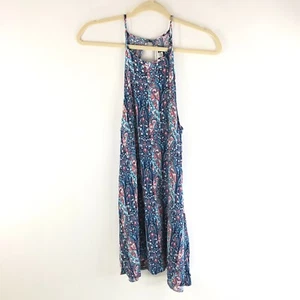 American Eagle Mini Dress Sleeveless Keyhole Back Paisley Blue Red S - Picture 1 of 4