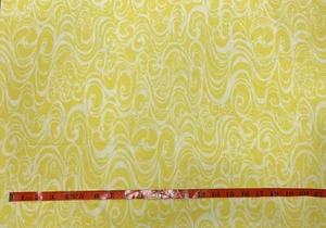VINTAGE YELLOW AND WHITE SWIRLY SILKY POLYESTER FABRIC DRESS LENGTH 2 Yards+ - Picture 1 of 2