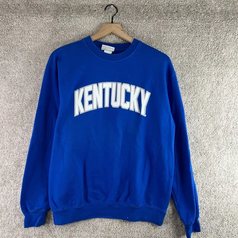 Kentucky Wildcats Sweatshirt Mens Medium Blue Crewneck Spell Out Sweater Logo Cover