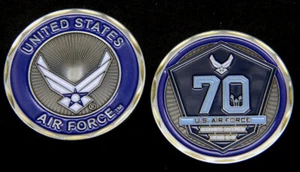 70TH ANNIVERSARY US AIR FORCE CHALLENGE COIN PIN UP AFB F22 F15 F16 A10 AC130 - Picture 1 of 24