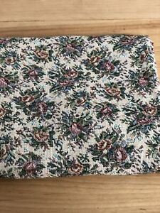 Vtg Floral Tapestry Upholstery Fabric Multicolor Cream Orange Red Rose 34”x35”