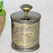 Vintage Brass Handcrafted Cylendical Inlay Engraved Little Money, Coin Box 13614