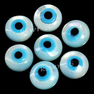Natural Mesopotamia 5.00 MM Round White Mother of Pearl Evil Eye 10 Pcs Lot - Picture 1 of 4