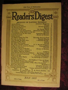 Readers Digest July 1937 Pearl S Buck H L Mencken Thomas Mann Westbrook Pegler - Picture 1 of 1