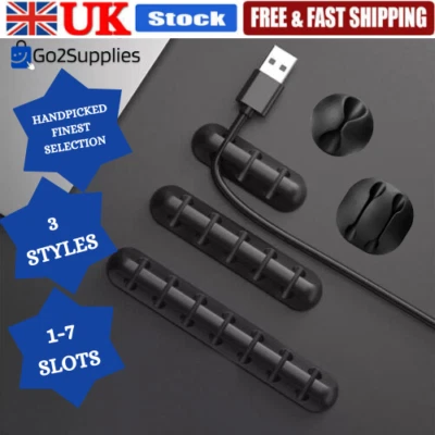 1-5 Pack Cable Holder Management Clips 1-7 Slots Tidy Desk Organiser USB Lead UK - Image 1 of 4