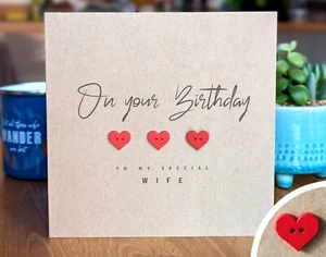 WIFE BIRTHDAY CARD, Personalised Card for Special Wife, Handmade, FAST POSTAGE - Picture 1 of 3