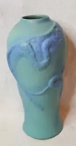 Van Briggle - Egret/Kran 18 Zoll Bodenvase Kunst Keramik blau über grün - Bild 1 von 21