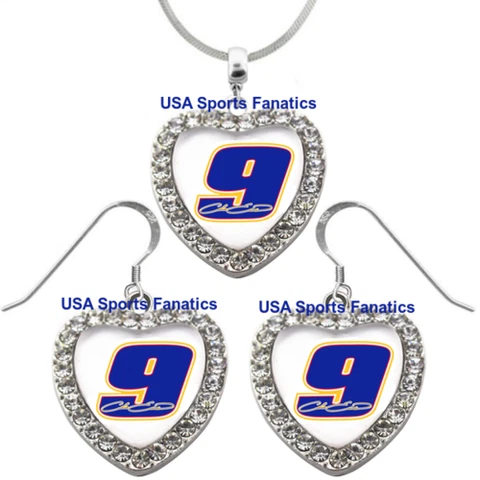 #9 Chase Elliott 925 Necklace or Earrings or Set Team Heart With Rhinestones Cover