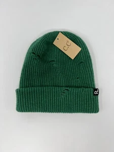 C.C Distressed Solid Cuff Beanie Amazon Green Soft Warm Hat - HTM-4019 - NWT - Picture 1 of 9