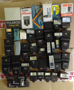 Vintage Lot of 37x ASSORTED CAMERA FLASHES & Some Accessories - ALL UNTESTED