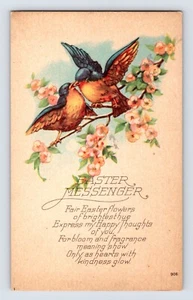 Postcard Easter Blue Birds Cherry Blossoms 1920s Unposted Divided Back - Picture 1 of 2