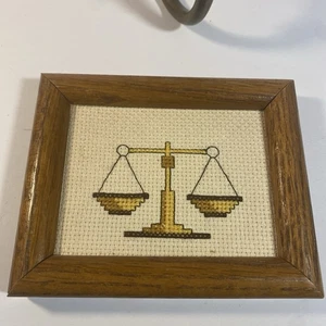 Scales of justice, Crosstitch framed and finished 3” x 5” - Picture 1 of 2