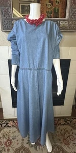 Cold water Creek Cotton Blue denim prairie dress XL With Bandanna Length 54.5” - Picture 1 of 12