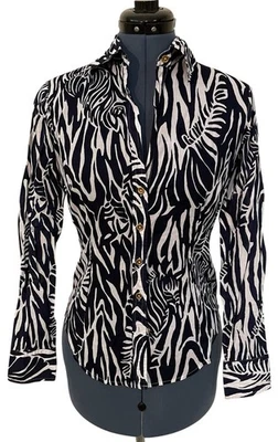 Blusa Lilly Pulitzer Catching Zzz's azul branca estampa de zebra Preppy Safari Boho 4 - Imagem 1 de 4