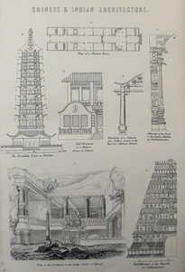 Antiker Architekturdruck 1870er Jahre - chinesische & indische Designs - gravierte Platte - Bild 1 von 15