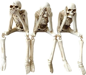 Halloween Skeleton Statues Set of 3 – See No Evil, Hear No Evil, Speak No Evil, - Picture 1 of 7