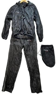 Frogg Togg Unisex Full Zip Button Hooded Jacket Pants Rainsuit Size M Black - Image 1 of 4