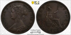 1861 Great Britain Half Penny 1/2D PCGS AU55 S-3956 - Picture 1 of 3