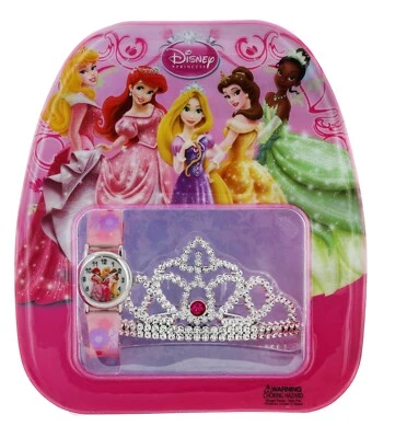 Disney принцесса девочек часы комплект с розовый пластиковый ремешок и корона PRS101 - Изображение 1 из 2