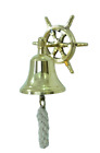 Antique Brass Ship Bell 4" Nautical Hanging Door Bell With Wall Mounted Bracket.