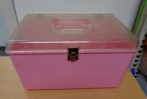 Vintage Wilson Wil-Hold Pink Plastic Sewing Box Basket with Clear Notions Tray - Picture 1 of 4