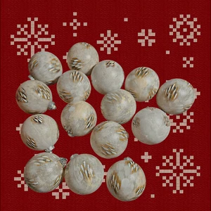 Pier 1 Neutral Color Print Christmas Ball Ornament Set of 14 Retired  3.75” - Picture 1 of 8