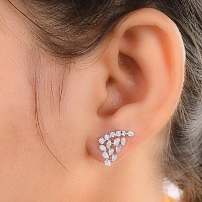 1.27 Ct Lab Grown CVD Pear Marquise Diamond Cluster Stud Earrings Solid Gold - Image 1 of 4