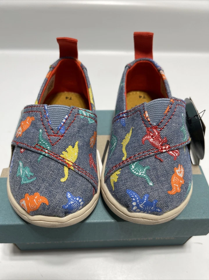 Toms Alpargata новый в коробке крошечный Alpargata без шнуровки туфли кобальт синий динозавр размер 4 новый в коробке - Изображение 1 из 4
