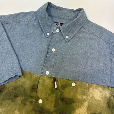 Crooks & Castles Shirt Mens Medium Camo Ripstop Denim Colorblock Button Up - Image 1 of 4