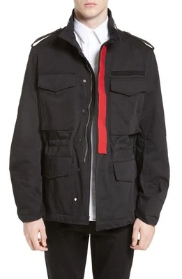 GIVENCHY Red Leather Stripe Cotton Blend Field Jacket Size 48 (L) RETAIL  $1995 - Image 1 of 4