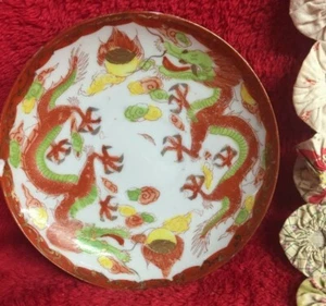 Vtg Saucer with 2 Chinese Dragons Gold Trim - Picture 1 of 4