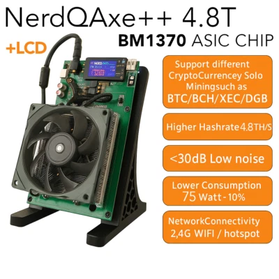 GAMMA NerdQAxe++ 4.8T with PSU & Stand 75W 2.4g WiFi BM1370 chips Bitcoin Miner US EU