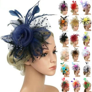 Feather Wedding Ladies party Clip Royal Ascot Races Headband Hair Fascinator - Picture 1 of 23